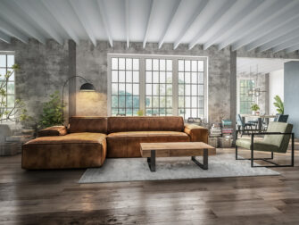 geschuurd leren bank bruin