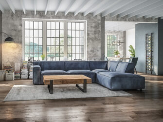 blauwe hoekbank leer