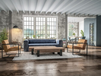 blauwe leren 3 zitter