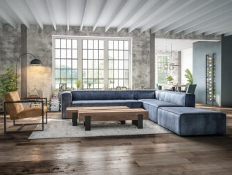 Leren blauwe hoekbank