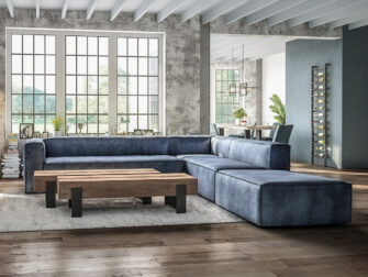 grote leren blauwe hoekbank