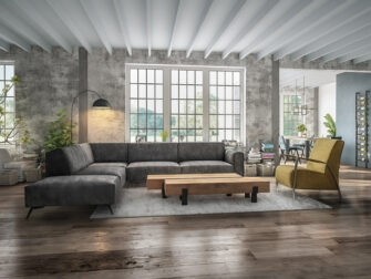 grijze hoekbank op pootjes