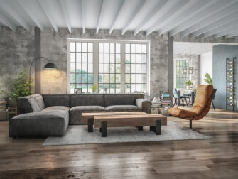 grijze leren hoekbank