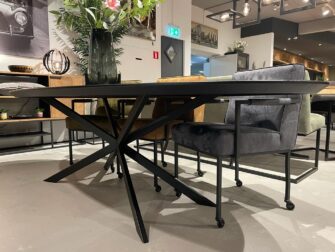 Rank zwart onderstel met een zwart ovalen blad