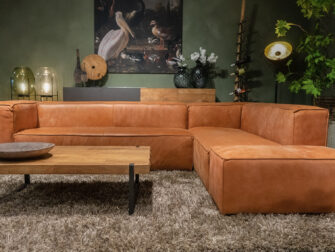 Bank Rigolato 3 zits arm links 2,5 zits arm links en halve hocker - geschuurd leer walnut