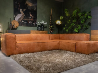 Bank Rigolato 3 zits arm links 2,5 zits arm links en halve hocker - geschuurd leer walnut