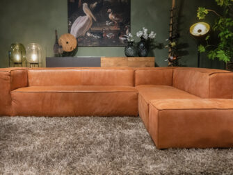 Bank Rigolato 3 zits arm links 2,5 zits arm links en halve hocker - geschuurd leer walnut