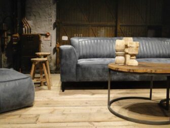 blauwe 3 zits bank leer