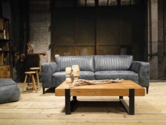 blauwe 3 zits bank leer