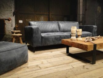 blauwe 3 zits bank leer