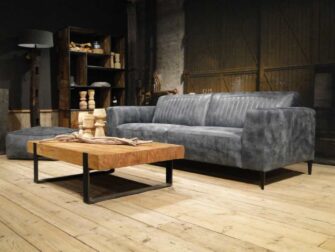 blauwe 3 zits bank leer