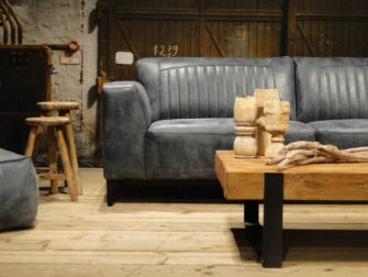 blauwe 3 zits bank leer