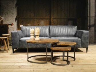 blauwe 3 zits bank leer