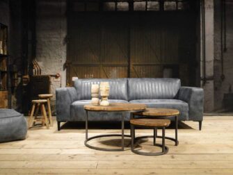 blauwe 3 zits bank leer