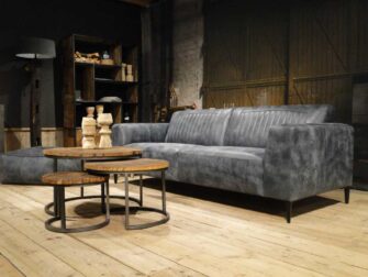 blauwe 3 zits bank leer