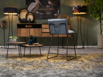 blauwe velvet barkruk met greep