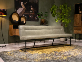 lichtroene lange eetkamerbank stof