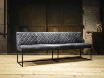 blauw leren eetkamerbank