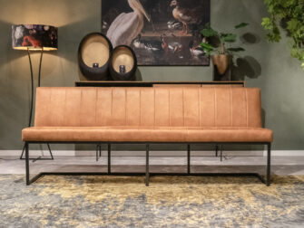 brown leather dining bench