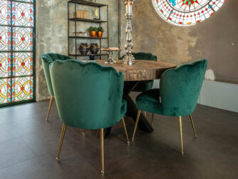 industriele eetkamerstoelen groene velvet stof