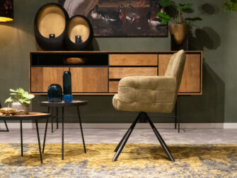 draaibare groene leren eetkamerstoel