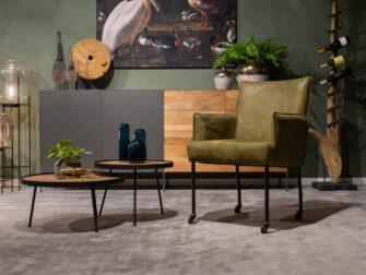 Groen eetstoel op wielen