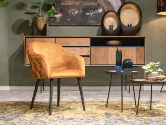 cognac velvet eetkamerstoel op 4 poten