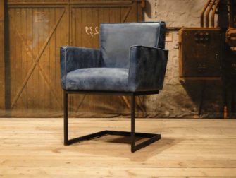 blauw leren eetkamerstoel