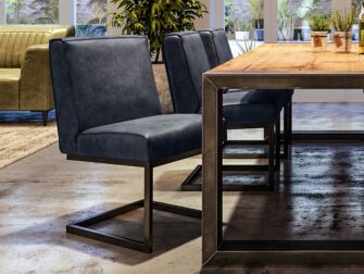 blauw leren eetkamerstoelen