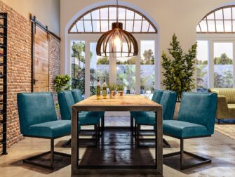 blauw leren eetkamerstoelen