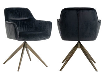 zwarte velourse eetkamerstoel met goud onderstel