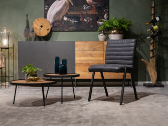 Zwart lederen eetkamerstoel