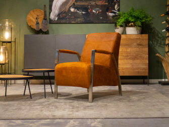industriële fauteuil cognac