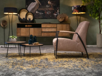 industriële fauteuil met taupe leer