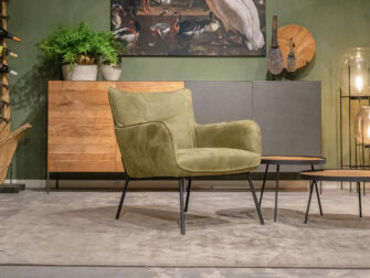 groene leren fauteuils