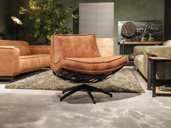 Cognac leren draaifauteuil