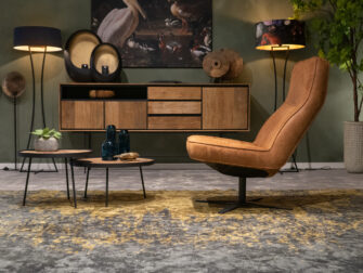 camel leren draaifauteuil met stervoet