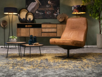 cognac leren draaifauteuil met stervoet