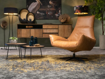 cognac lederen draaifauteuil met hocker