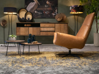 stoere industriële draaifauteuil cognac leer