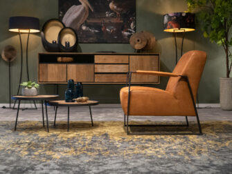 cognac stoffen industriële fauteuil