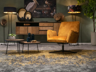 stoere gouden draaifauteuil velvet stof