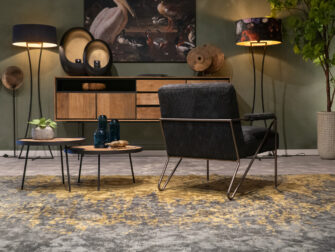 zwarte ribstof fauteuil stalen frame