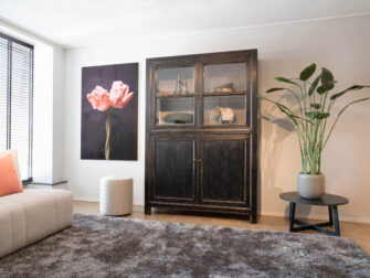 zwarte vitrinekast met veel opbergruimte