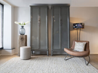 hoge glanzende lakkast met deuren