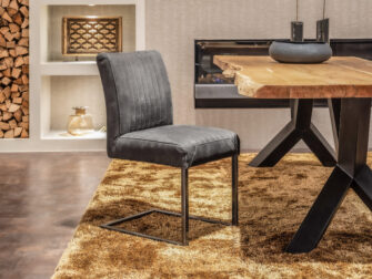 grijze eetkamerstoel met stalen frame