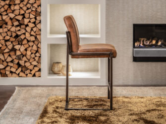 industriële counter barkruk cognac leer