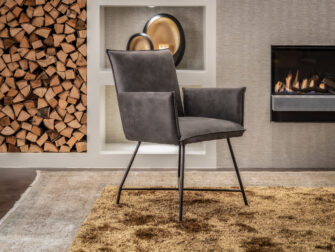 industriële grijze leren eetkamerstoel