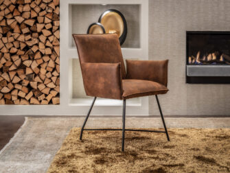 industriële bruine leren eetkamerstoel