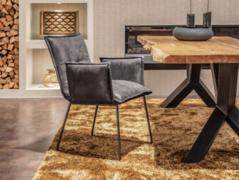 grijze lederen eetkamerstoel